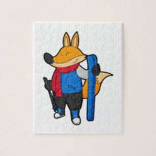 Fox als skiër met skiën legpuzzel