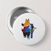 Fox als skiër met skiën ronde button 7,6 cm (Voorkant /achterkant)