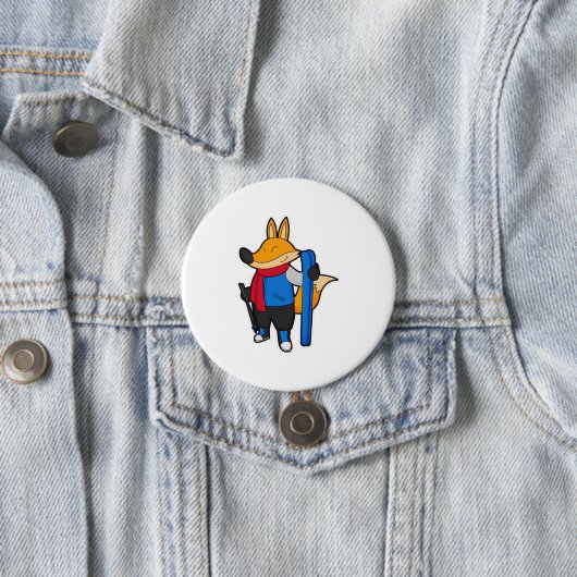 Fox als skiër met skiën ronde button 7,6 cm (In situ)
