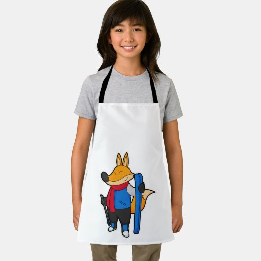 Fox als skiër met skiën schort (Insitu)