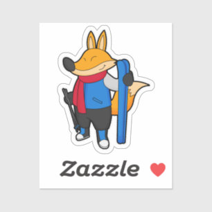 Fox als skiër met skiën sticker