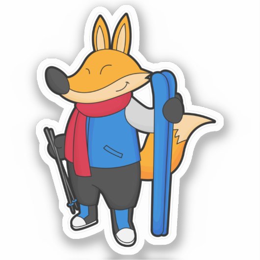 Fox als skiër met skiën sticker (Voorkant)