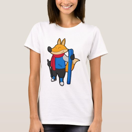 Fox als skiër met skiën t-shirt (Voorkant)