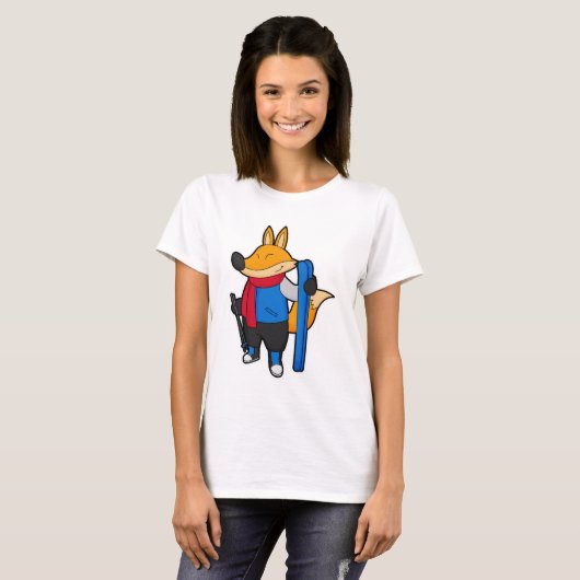 Fox als skiër met skiën t-shirt (Voorkant volledig)