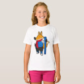 Fox als skiër met skiën t-shirt (Voorkant volledig)