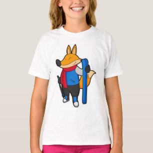 Fox als skiër met skiën t-shirt