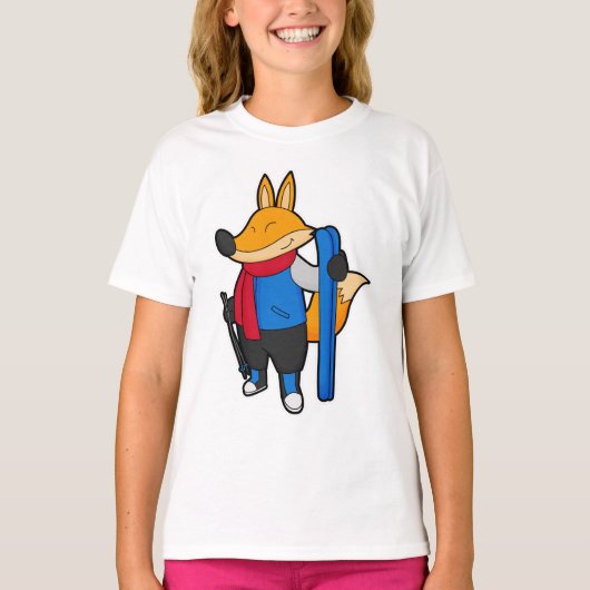 Fox als skiër met skiën t-shirt (Voorkant)