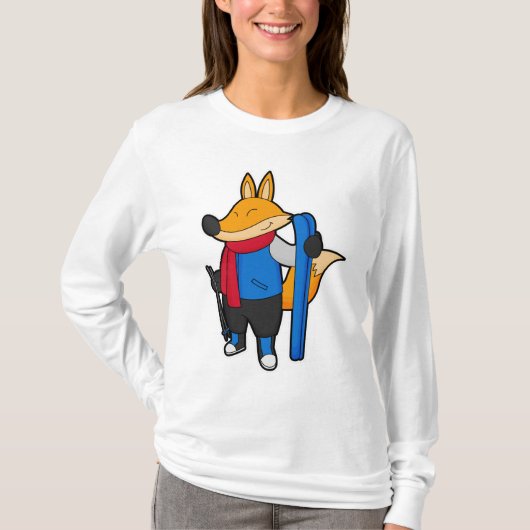 Fox als skiër met skiën t-shirt (Voorkant)