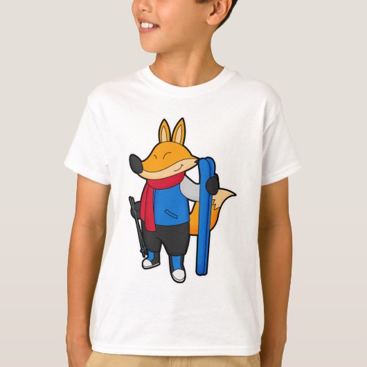 Fox als skiër met skiën t-shirt (Voorkant)