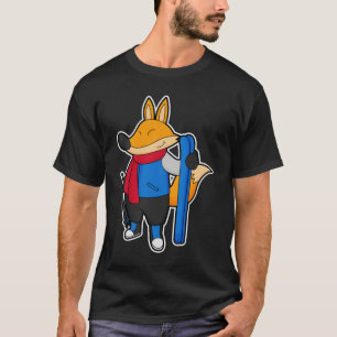 Fox als skiër met skiën t-shirt