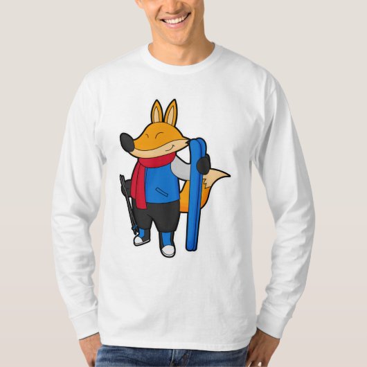 Fox als skiër met skiën t-shirt (Voorkant)