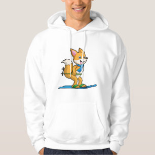 Fox als skiër met skipolen hoodie