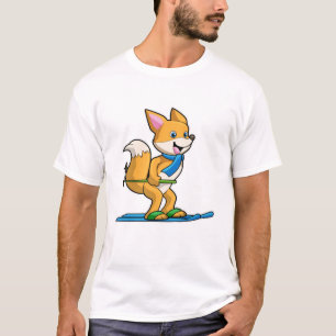 Fox als skiër met skipolen t-shirt