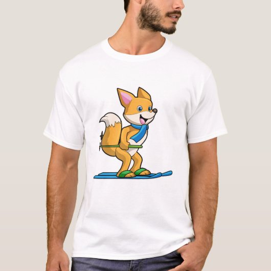 Fox als skiër met skipolen t-shirt (Voorkant)