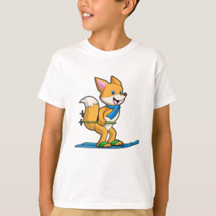 Fox als skiër met skipolen t-shirt