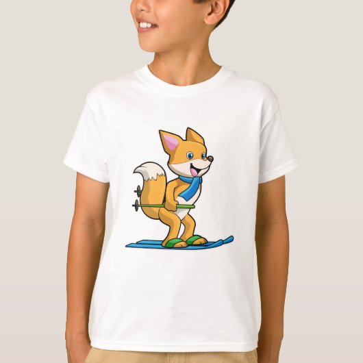 Fox als skiër met skipolen t-shirt (Voorkant)