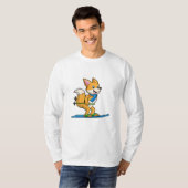 Fox als skiër met skipolen t-shirt (Voorkant volledig)