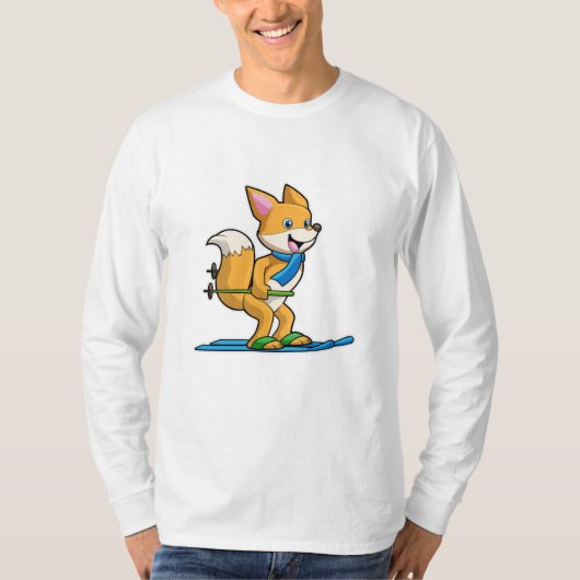 Fox als skiër met skipolen t-shirt (Voorkant)
