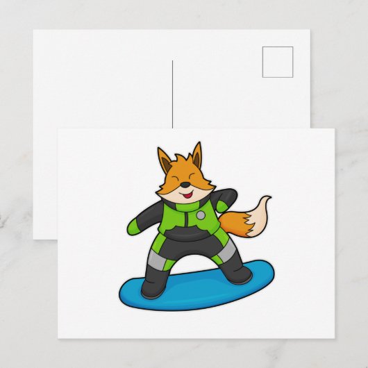 Fox als Snowboarder met Snowboard Briefkaart (Voorkant / Achterkant)