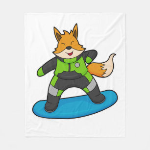 Fox als Snowboarder met Snowboard Fleece Deken