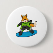 Fox als Snowboarder met Snowboard Ronde Button 7,6 Cm (Voorkant)