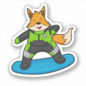 Fox als Snowboarder met Snowboard Sticker (Voorkant)