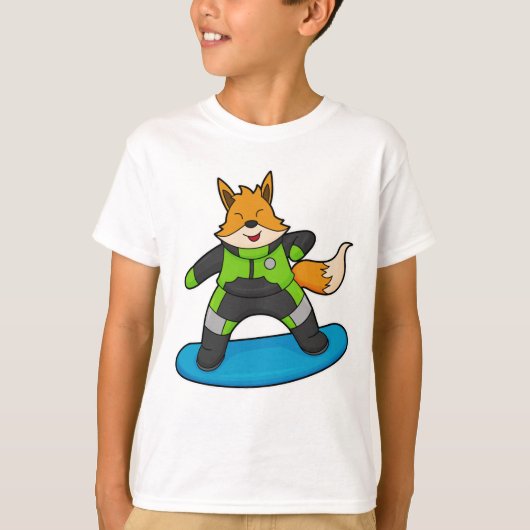 Fox als Snowboarder met Snowboard T-shirt (Voorkant)