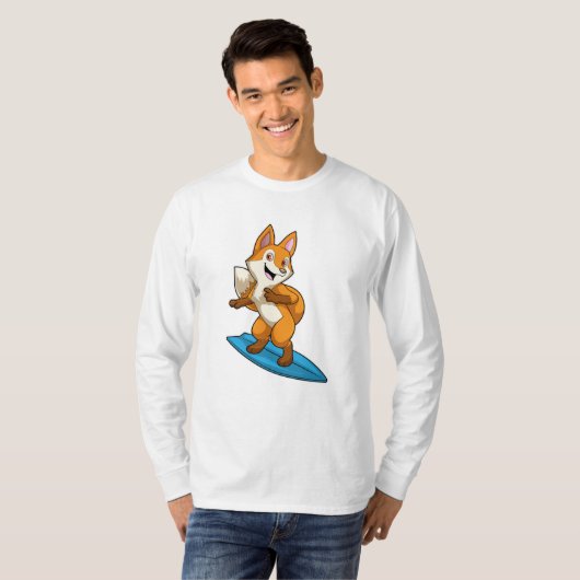 Fox als surfer met surfboard t-shirt (Voorkant volledig)