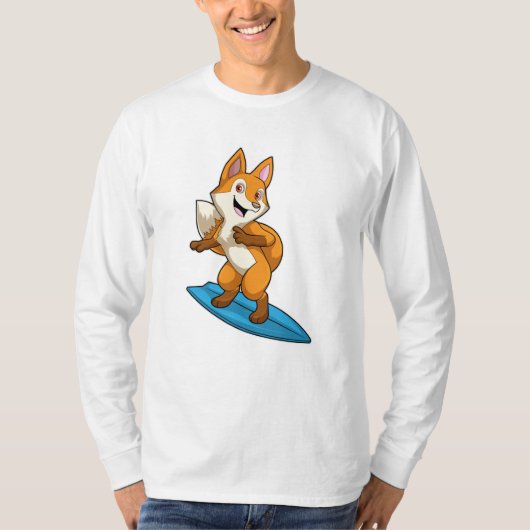Fox als surfer met surfboard t-shirt (Voorkant)