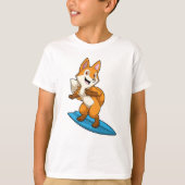 Fox als surfer met surfboard t-shirt (Voorkant)