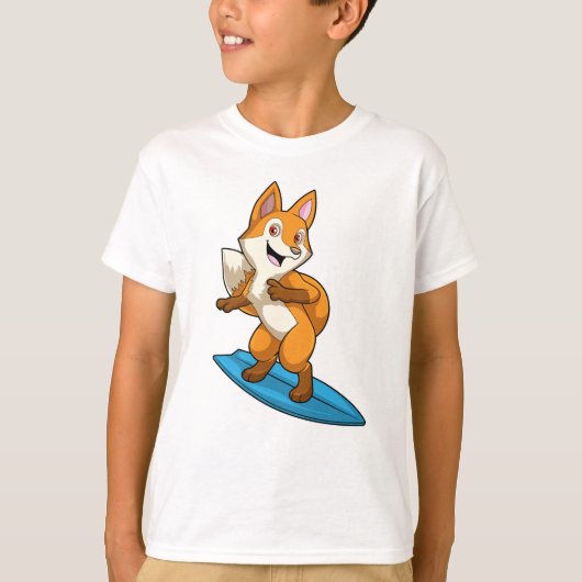Fox als surfer met surfboard t-shirt (Voorkant)