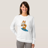 Fox als surfer met surfboard t-shirt (Voorkant volledig)
