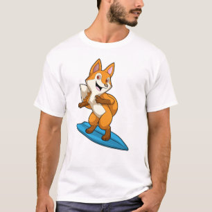Fox als surfer met surfboard t-shirt