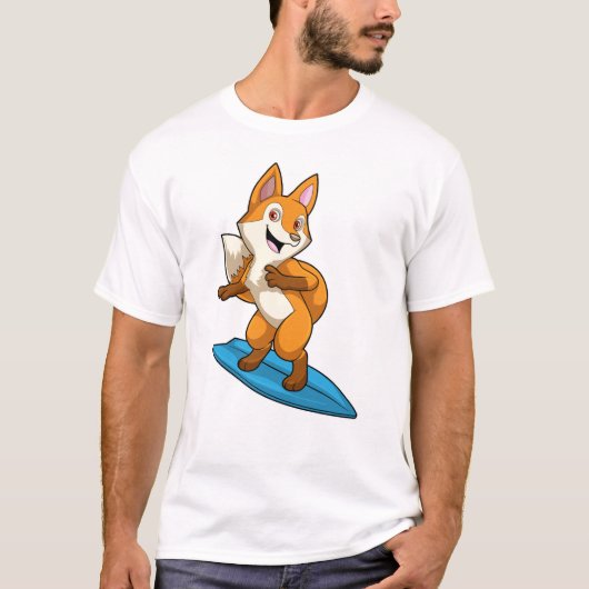 Fox als surfer met surfboard t-shirt (Voorkant)