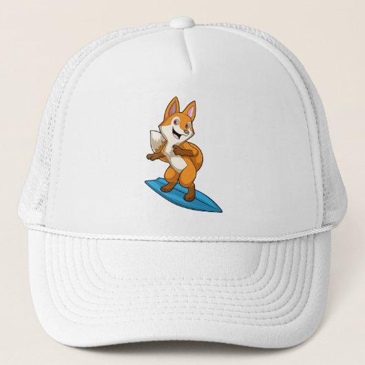 Fox als surfer met surfboard trucker pet (Voorkant)