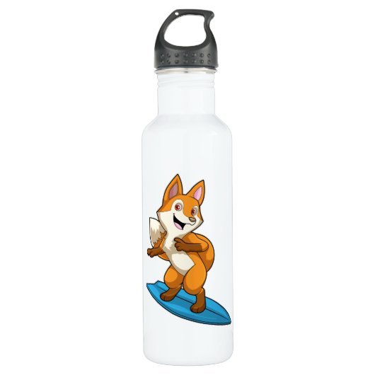 Fox als surfer met surfboard waterfles (Voorkant)