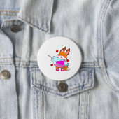 Fox als verpleegster met spuit ronde button 7,6 cm (In situ)