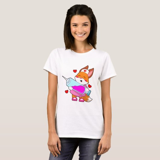 Fox als verpleegster met spuit t-shirt (Voorkant volledig)
