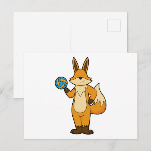 Fox als volleybalspeler met volleybal briefkaart (Voorkant / Achterkant)