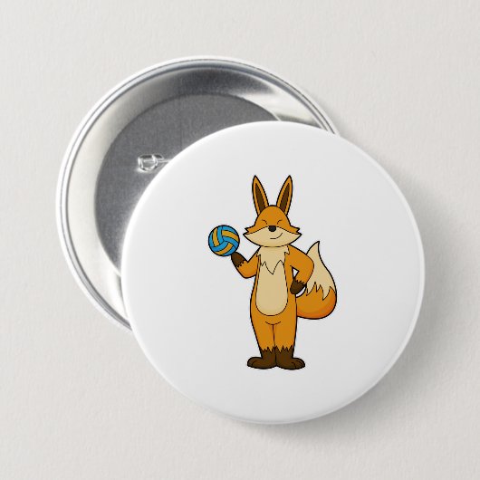 Fox als volleybalspeler met volleybal ronde button 7,6 cm (Voorkant /achterkant)