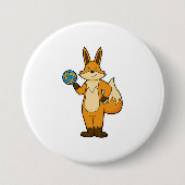 Fox als volleybalspeler met volleybal ronde button 7,6 cm (Voorkant)