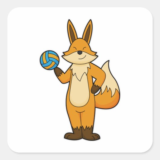 Fox als volleybalspeler met volleybal vierkante sticker (Voorkant)