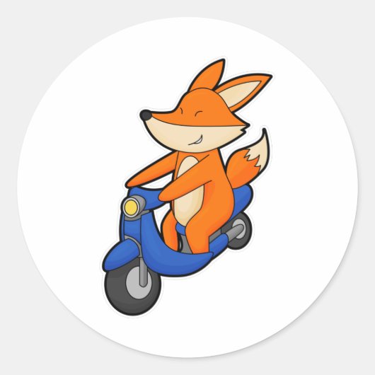 Fox als wandelaar met scooter ronde sticker (Voorkant)