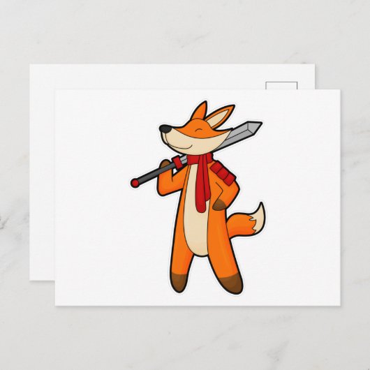 Fox als Warrior met zwaard en scarf Briefkaart (Voorkant / Achterkant)