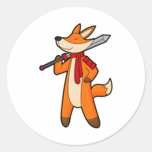 Fox als Warrior met zwaard en scarf Ronde Sticker
