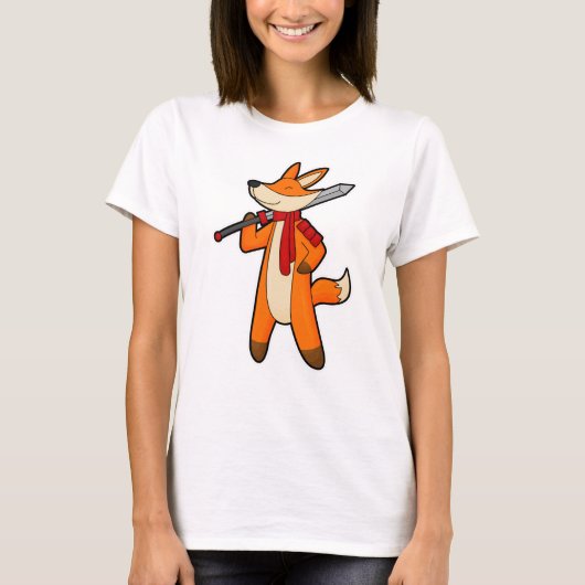 Fox als Warrior met zwaard en scarf T-shirt (Voorkant)