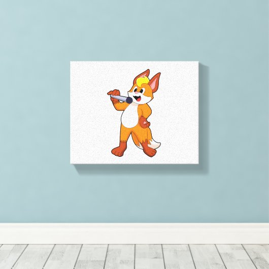 Fox als zanger met microfoon canvas afdruk (Insitu (Houten vloer))