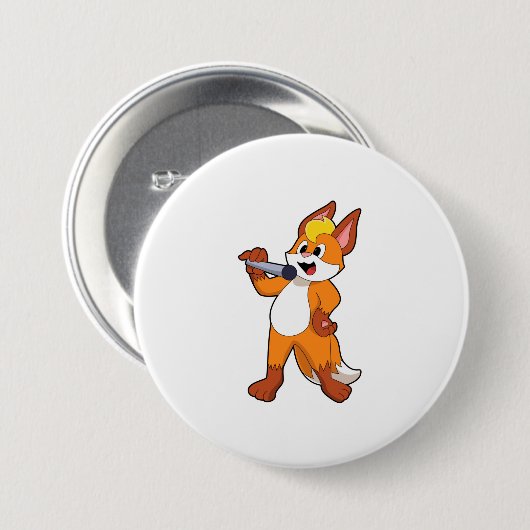 Fox als zanger met microfoon ronde button 7,6 cm (Voorkant /achterkant)