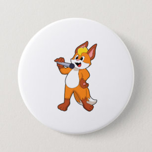 Fox als zanger met microfoon ronde button 7,6 cm
