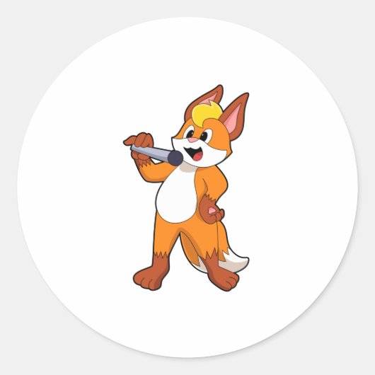 Fox als zanger met microfoon ronde sticker (Voorkant)